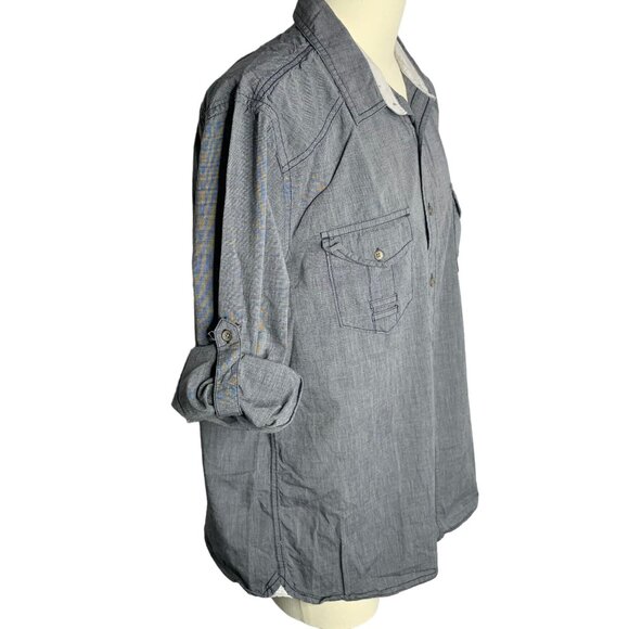 Route 66 Button Up Long Sleeve Shirt XL Grey Roll Tab Chest Pockets Cotton - Picture 4 of 7